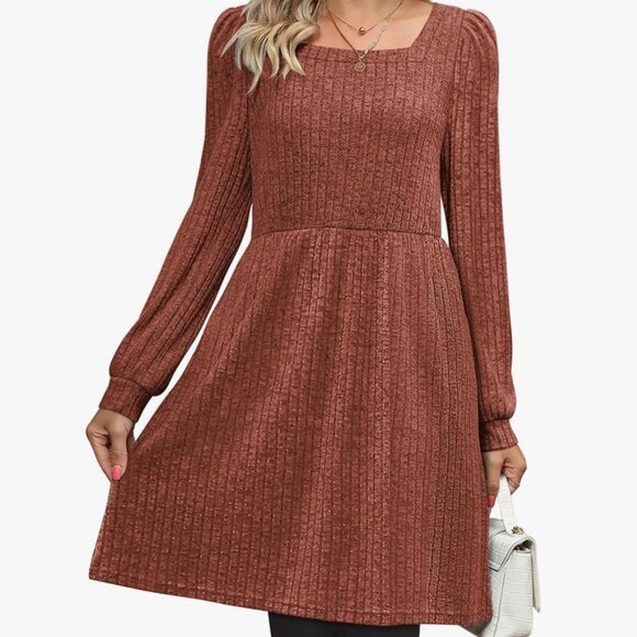 NWT Womens Knit Sweater Dress with Pockets Square Neck Long Sleeve Dresses - Picture 1 of 3